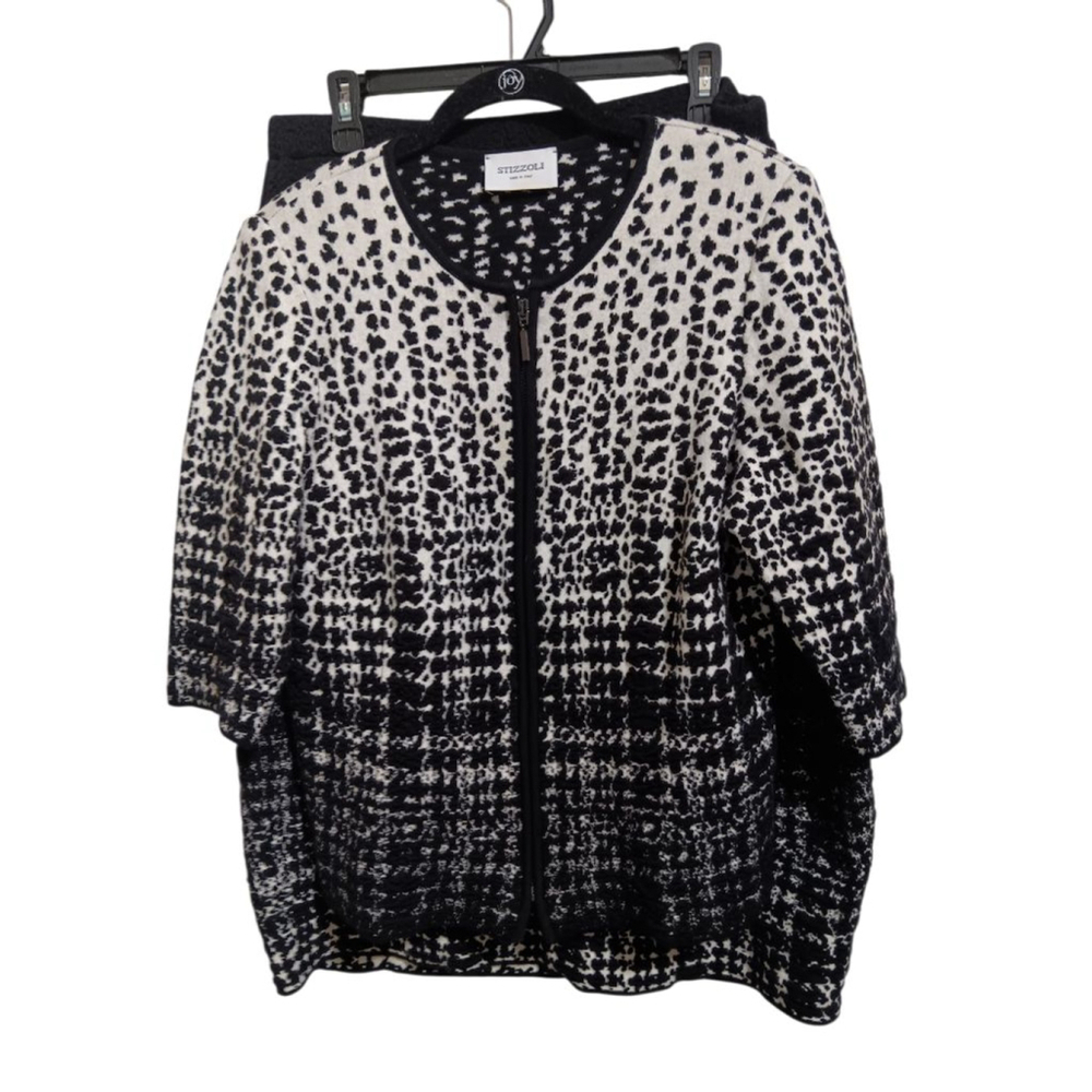 Stizzoli Black & White Leopard Print Knit Zip-Front Cardigan Sweater & Skirt Set - Picture 5 of 14